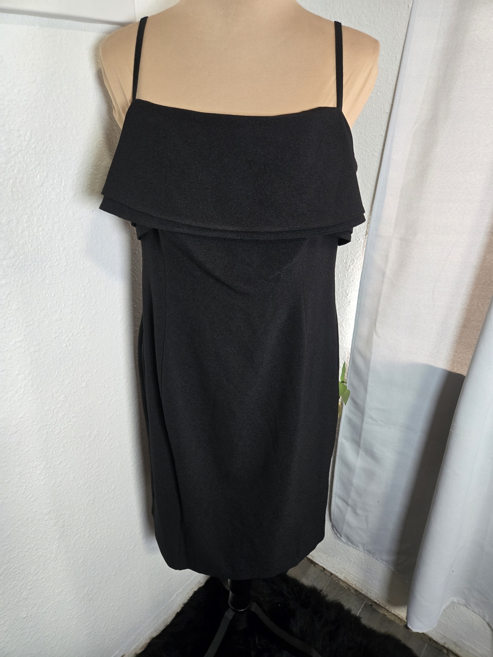 Karl Lagerfeld Black Midi Spaghetti-Strap Ruffle Skirt